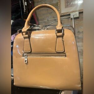 Retro, Carmel-Colored Patent Leather Satchel Handbag